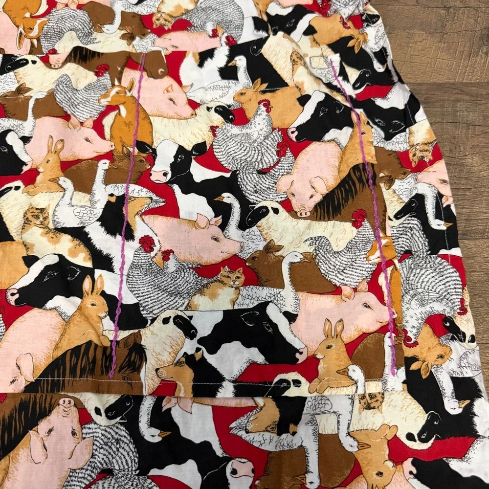 Handmade‎ Farm Animal Print Apron Multicolor with Purple Thread